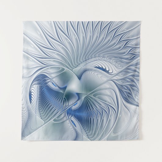 Dynamische Abstracte blauwe tinten Fractal Art Wandkleed (Voorkant)