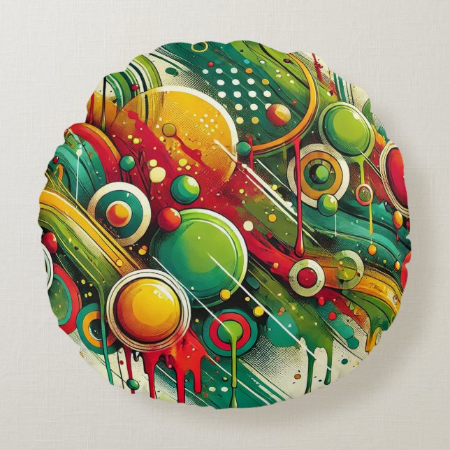 Dynamische abstracte kunst met kleurrijke cirkels rond kussen (Voorkant)