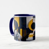 Dynamische abstracte kunst met marineblauw, goud e mok (Voorkant links)