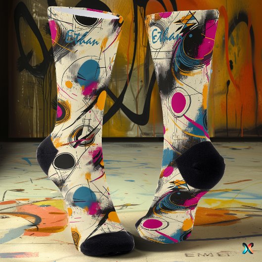 Dynamische Abstracte Sokken in Magenta, Blauwgroen