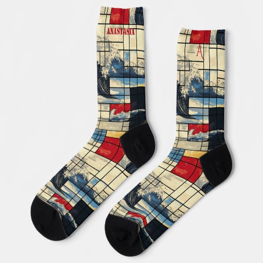 Dynamische Abstracte Sokken met oceaan en geometri (Links)