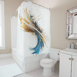 Dynamische Abstracte Splash White Blauwgroen Gold  Douchegordijn