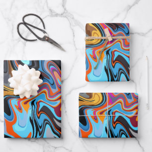 Dynamische Abstracte wervelingen met blauw, Sinaas Inpakpapier Vel