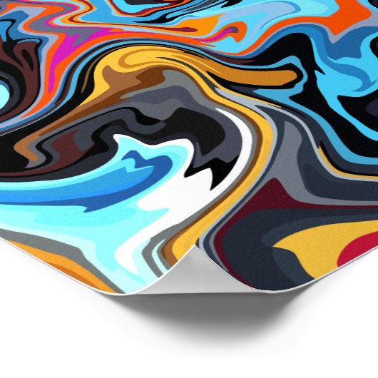 Dynamische Abstracte wervelingen met blauw, Sinaas Poster (Hoek)