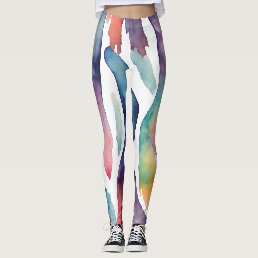 Dynamische Aquarell-Streifen - lebendige Farben Leggings (Voorkant)