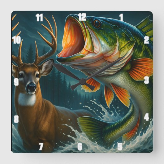 Dynamische bas en herten vierkante klok (Voorkant)