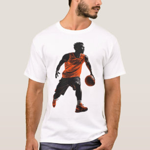 Dynamische Basketbalspeler Actiegrafiek - Oranje T-shirt