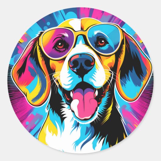 Dynamische Beagle Dog Ronde Sticker (Voorkant)