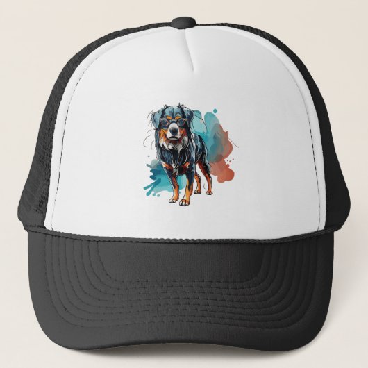 Dynamische Berner Hondeninkt Tekening Waterverf Sp Trucker Pet (Voorkant)