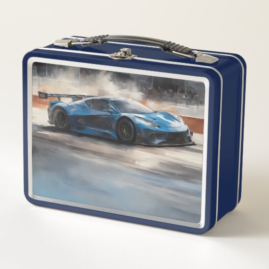 Dynamische blauwe stedelijke racescene (Voorkant)