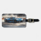 Dynamische blauwe stedelijke racescene bagagelabel (Voorkant horizontaal)