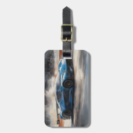 Dynamische blauwe stedelijke racescene bagagelabel