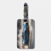 Dynamische blauwe stedelijke racescene bagagelabel (Achterkant verticaal)