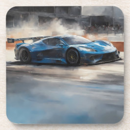 Dynamische blauwe stedelijke racescene bier onderzetter