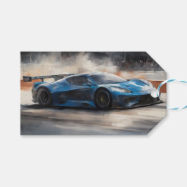 Dynamische blauwe stedelijke racescene cadeaulabel