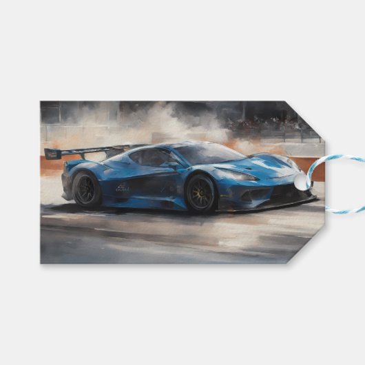 Dynamische blauwe stedelijke racescene cadeaulabel (Voorkant (Horizontaal))