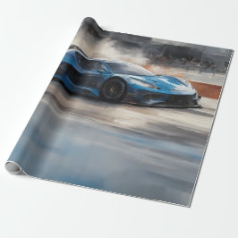 Dynamische blauwe stedelijke racescene cadeaupapier