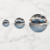 Dynamische blauwe stedelijke racescene confetti (Achterkanten)