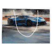 Dynamische blauwe stedelijke racescene groot cadeauzakje (Achterkant)