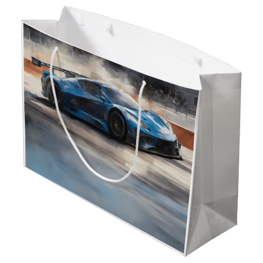 Dynamische blauwe stedelijke racescene groot cadeauzakje (Achterkant Gekanteld)