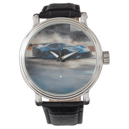 Dynamische blauwe stedelijke racescene horloge