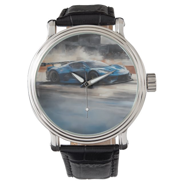 Dynamische blauwe stedelijke racescene horloge (Voorkant)