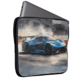 Dynamische blauwe stedelijke racescene laptop sleeve (Voorkant Rechts)