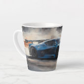 Dynamische blauwe stedelijke racescene latte mok (Linkerhoek)