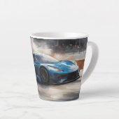Dynamische blauwe stedelijke racescene latte mok (Rechterhoek)