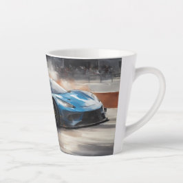 Dynamische blauwe stedelijke racescene latte mok