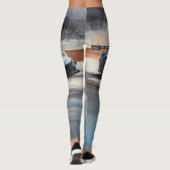 Dynamische blauwe stedelijke racescene leggings (Achterkant)