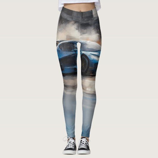 Dynamische blauwe stedelijke racescene leggings (Voorkant)