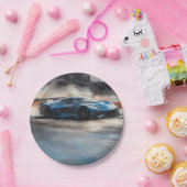 Dynamische blauwe stedelijke racescene papieren bordje (Feest)