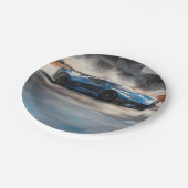 Dynamische blauwe stedelijke racescene papieren bordje (Gekanteld)