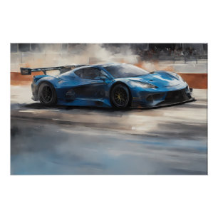 Dynamische blauwe stedelijke racescene perfect poster