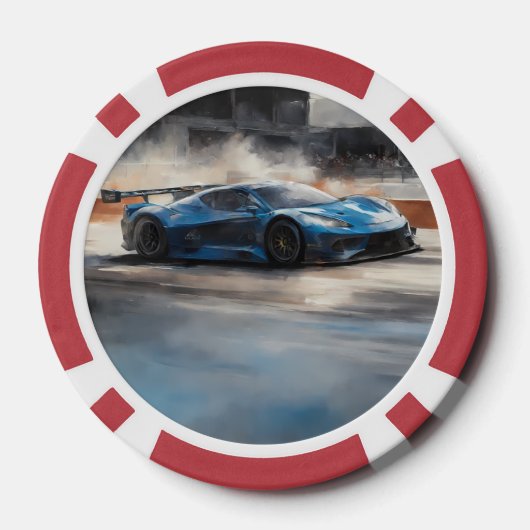 Dynamische blauwe stedelijke racescene poker chips (Achterkant)