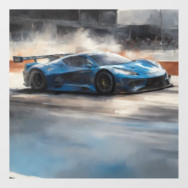 Dynamische blauwe stedelijke racescene raamsticker