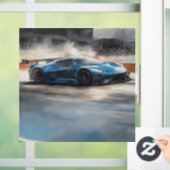 Dynamische blauwe stedelijke racescene raamsticker (Huis)