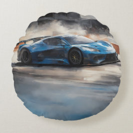 Dynamische blauwe stedelijke racescene rond kussen