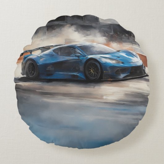 Dynamische blauwe stedelijke racescene rond kussen (Voorkant)