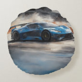 Dynamische blauwe stedelijke racescene rond kussen (Achterkant)