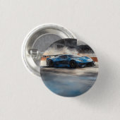 Dynamische blauwe stedelijke racescene ronde button 3,2 cm (Voorkant /achterkant)