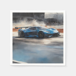 Dynamische blauwe stedelijke racescene servet