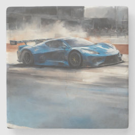 Dynamische blauwe stedelijke racescene stenen onderzetter