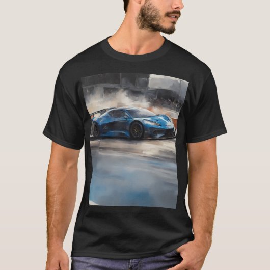 Dynamische blauwe stedelijke racescene t-shirt (Voorkant)