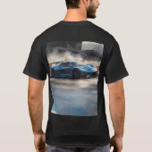 Dynamische blauwe stedelijke racescene t-shirt (Achterkant)