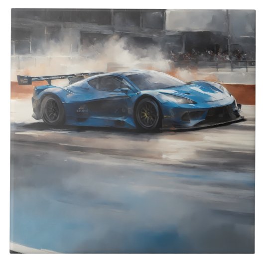 Dynamische blauwe stedelijke racescene tegeltje (Voorkant)