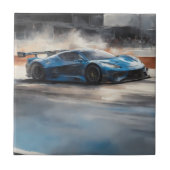 Dynamische blauwe stedelijke racescene tegeltje (Voorkant)