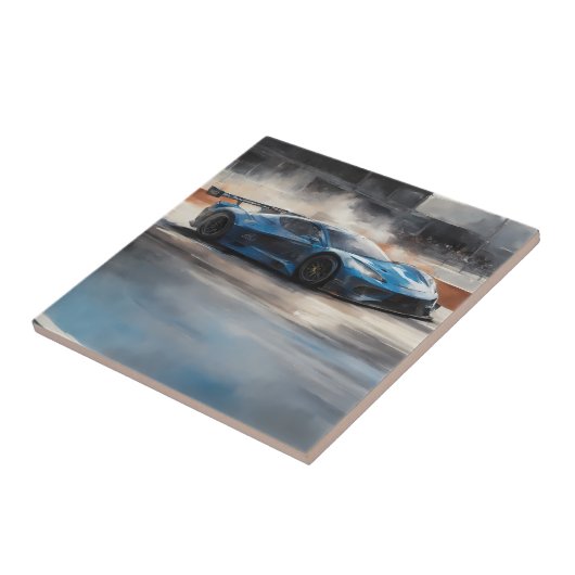 Dynamische blauwe stedelijke racescene tegeltje (Zijkant)