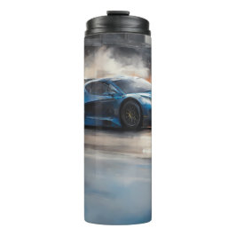 Dynamische blauwe stedelijke racescene thermosbeker